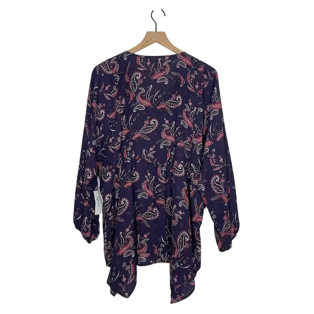 Style & Co Blouse NWT Women's Plus Size 2X Purple Grape Paisley V-Neck Core Boho - Picture 3 of 11